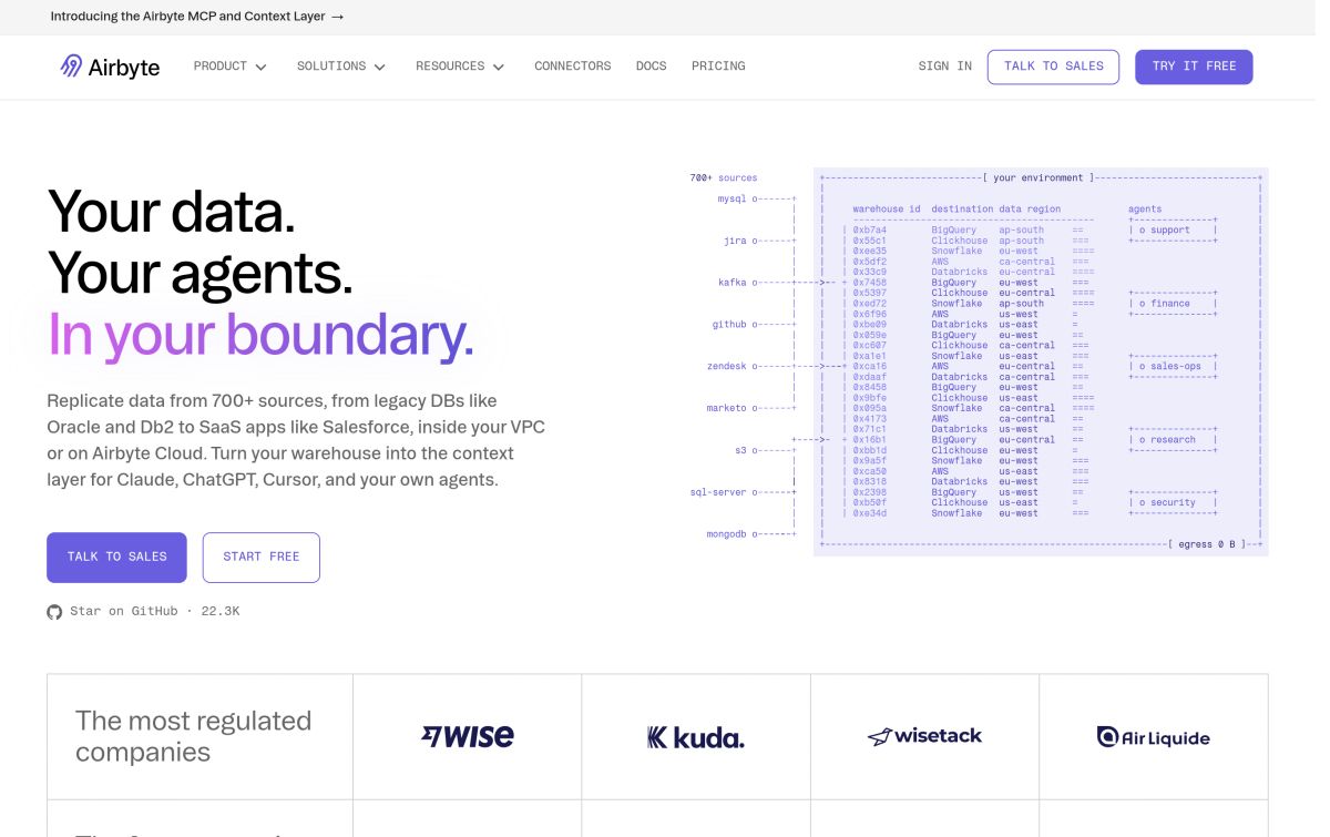 Airbyte resmi web sitesinden görünüm
