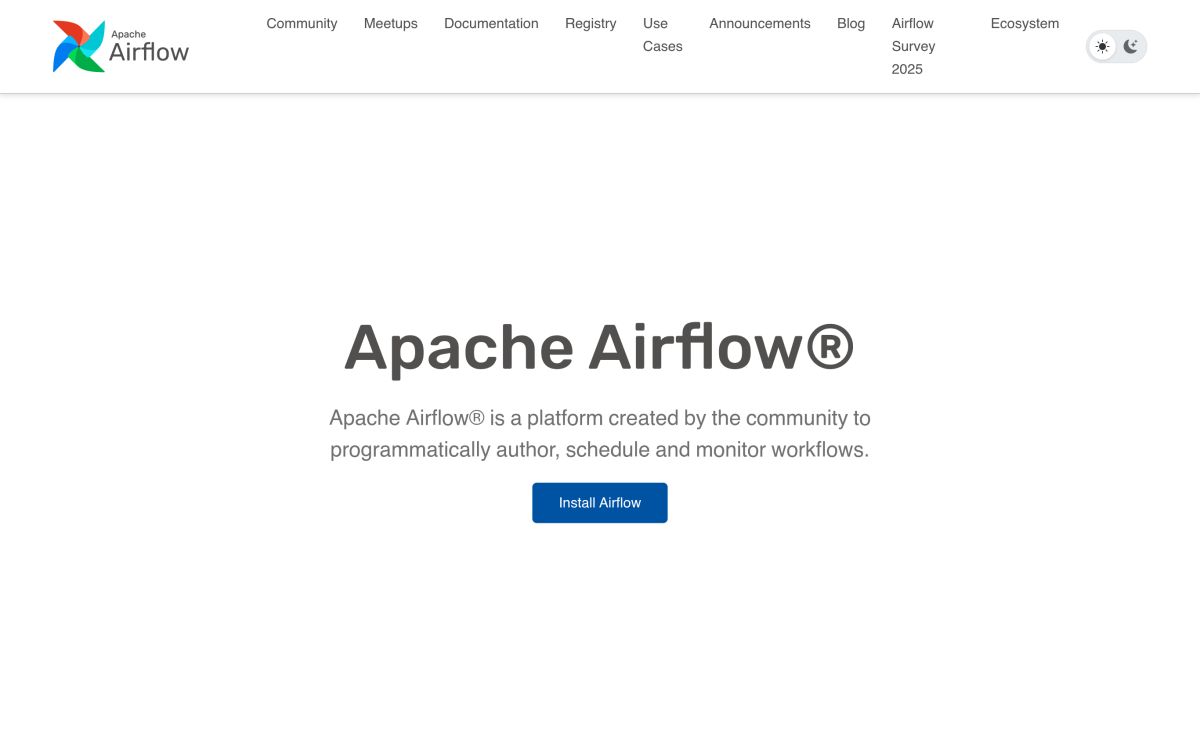 Apache Airflow resmi web sitesinden görünüm