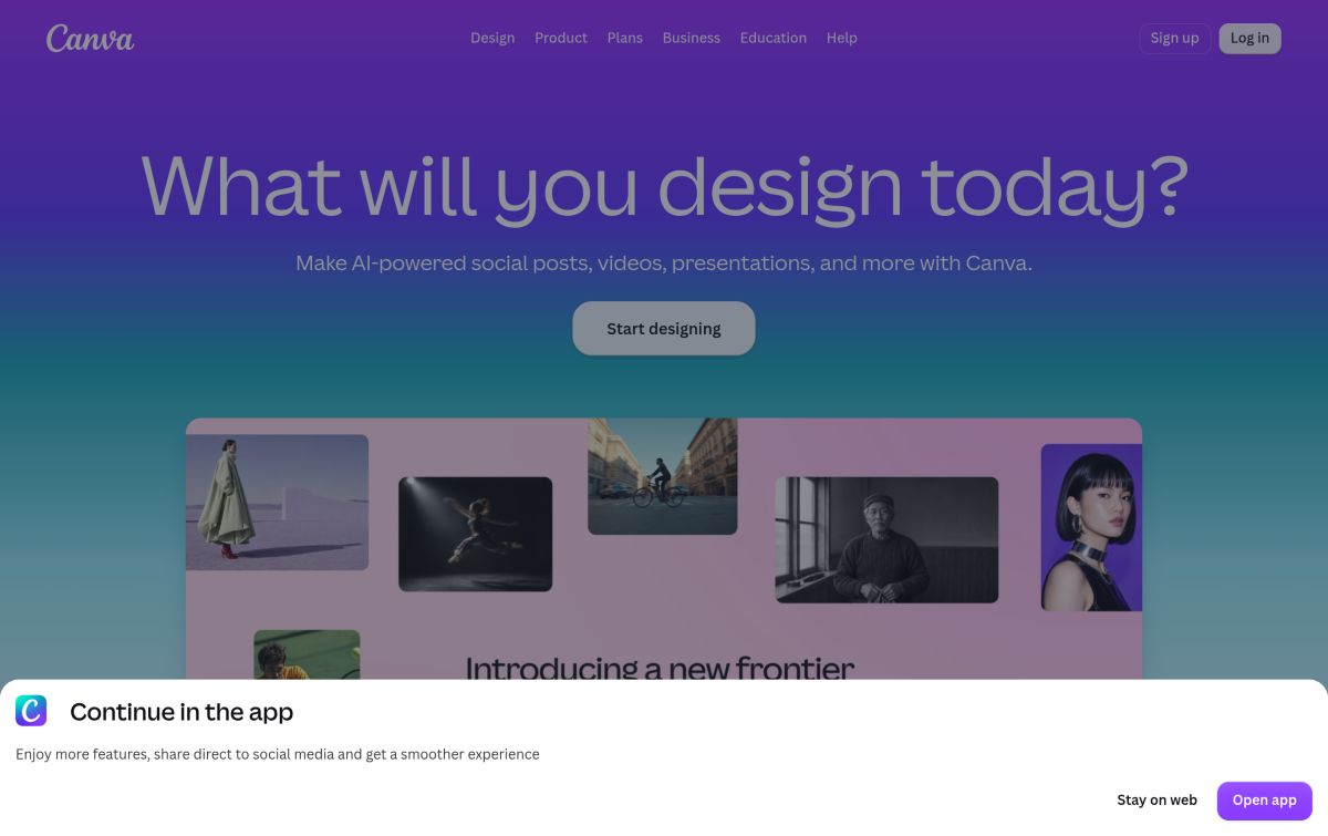 Canva resmi web sitesinden görünüm