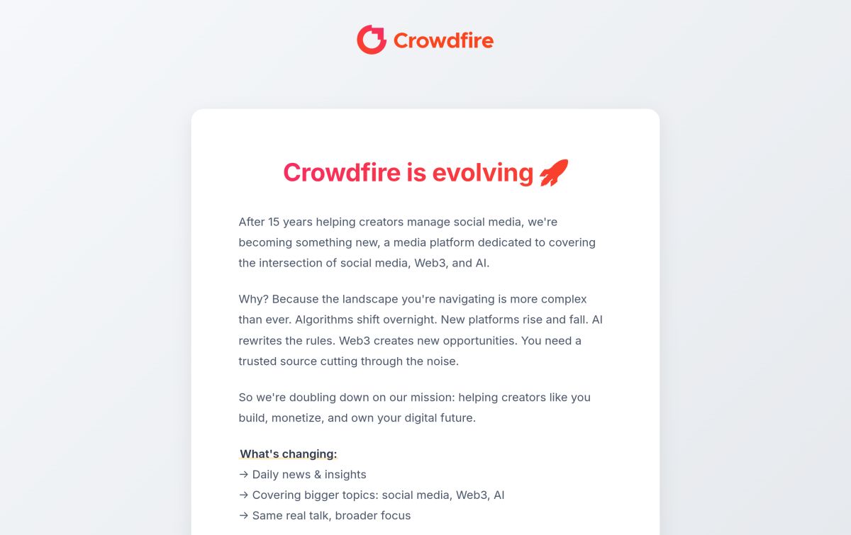 Crowdfire resmi web sitesinden görünüm