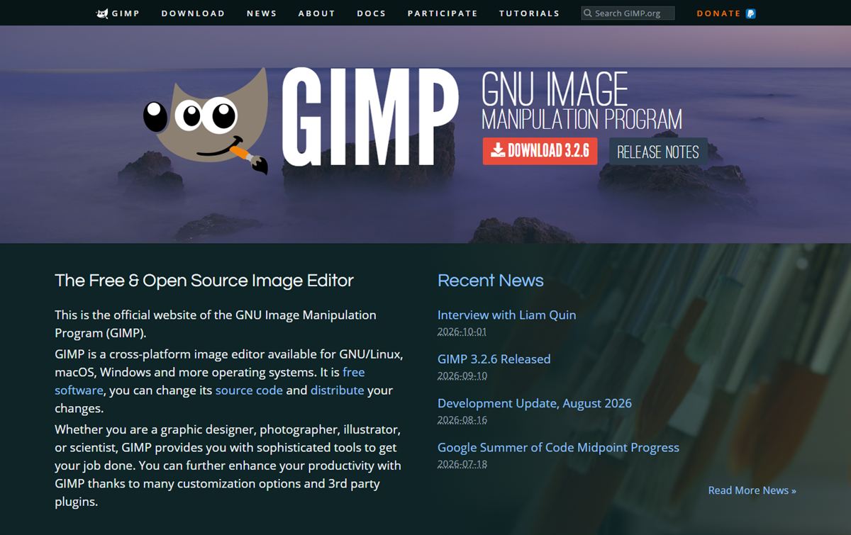 GIMP resmi web sitesinden görünüm