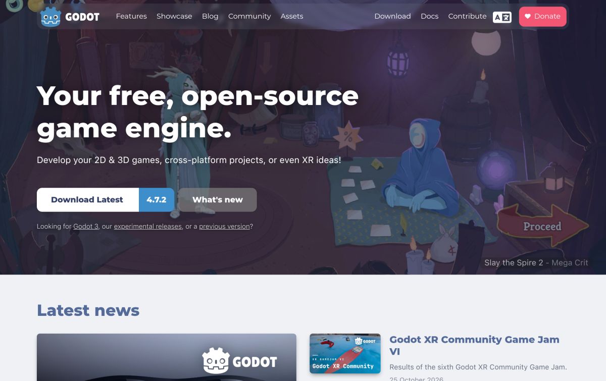 Godot resmi web sitesinden görünüm