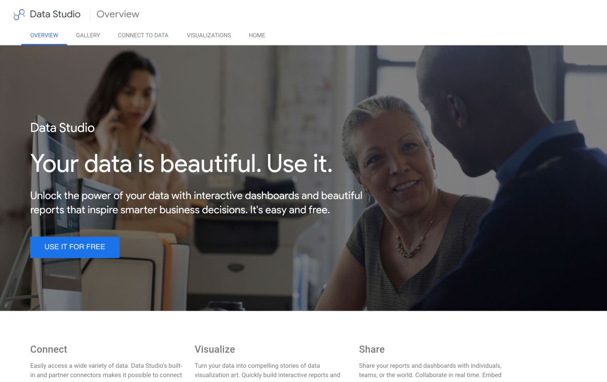 Google Data Studio resmi web sitesinden görünüm