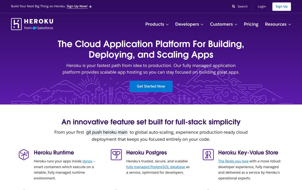 Heroku resmi web sitesinden görünüm