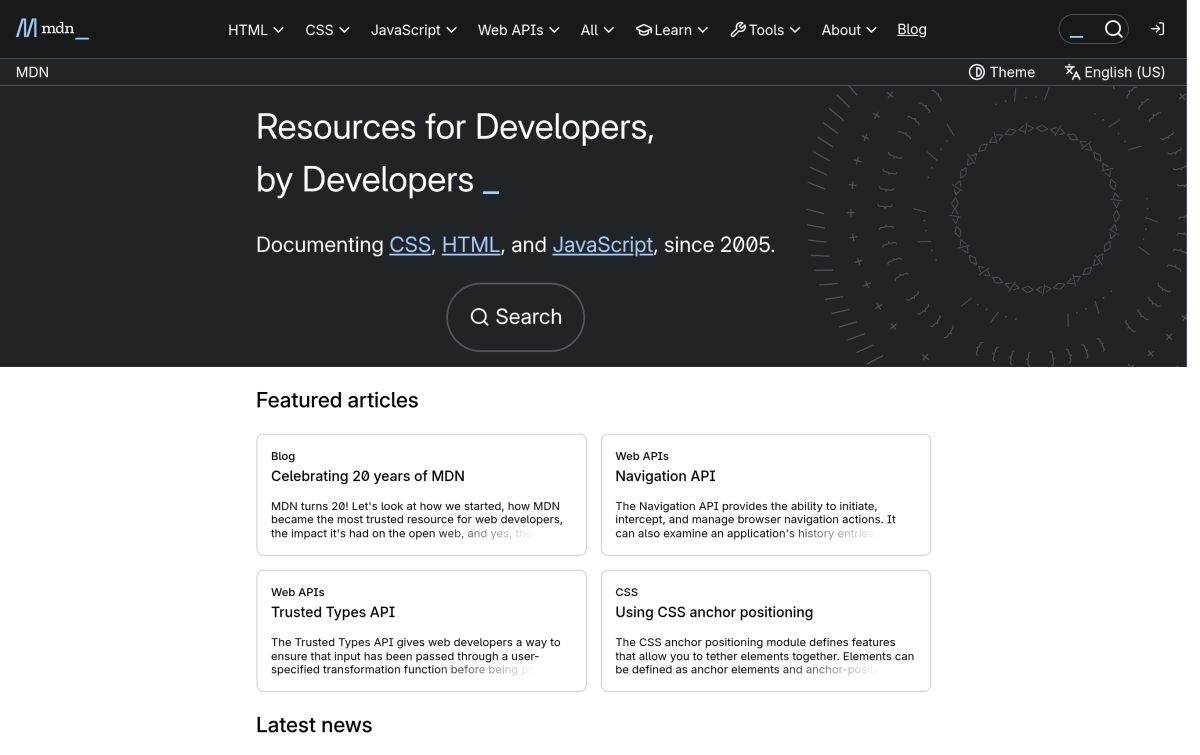 JavaScript resmi web sitesinden görünüm