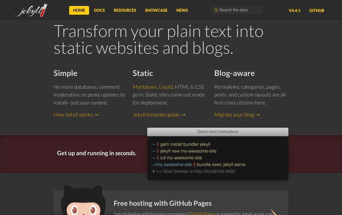 Jekyll resmi web sitesinden görünüm