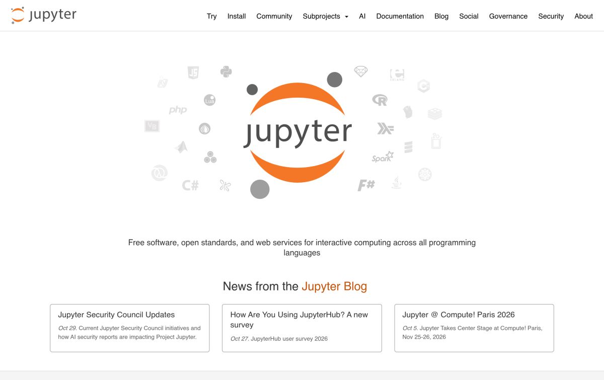 Jupyter resmi web sitesinden görünüm