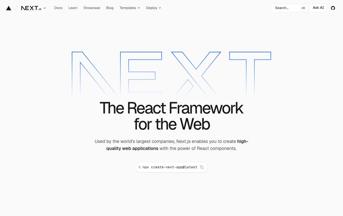 Next.js resmi web sitesinden görünüm