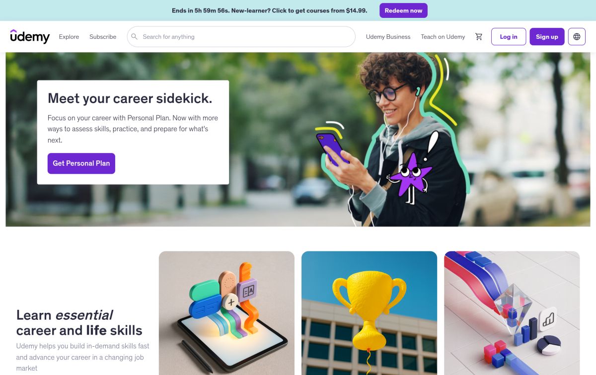 Udemy resmi web sitesinden görünüm